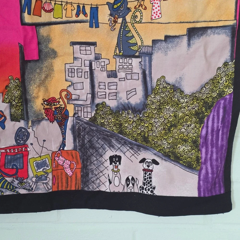 Handmade Cool Cats City Rooftop Novelty Print Laundry Storage Bag   whimsical